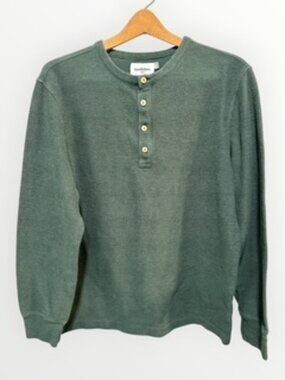 Goodfellow & Co. Mens Shirt Waffle Knit Long Sleeve 3/4 Button Green Size L